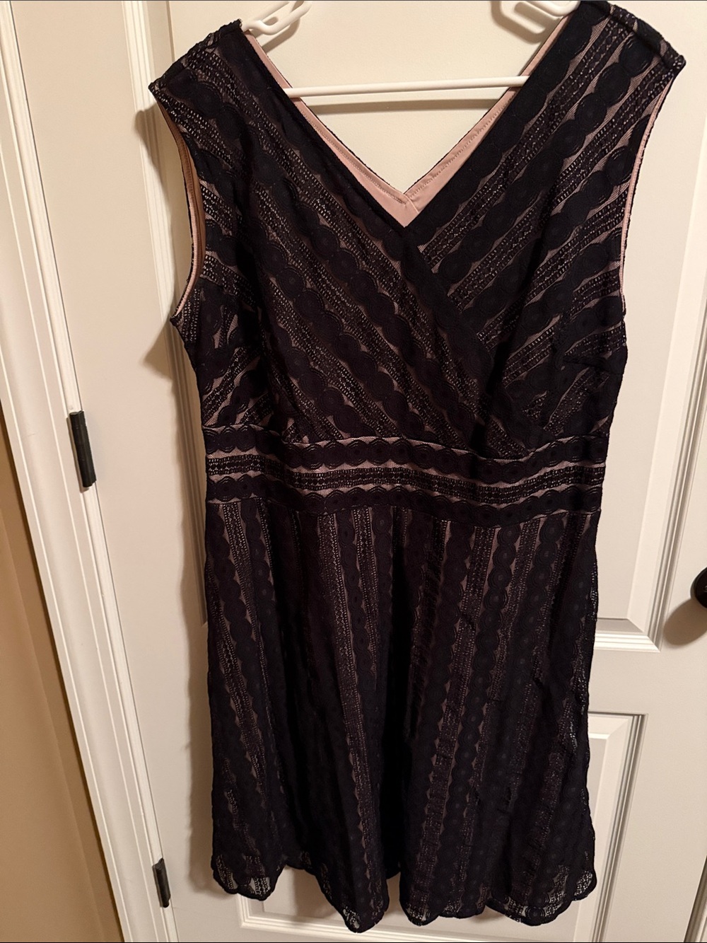 Sleeveless Black Lace Midi Dress with Blush Lining